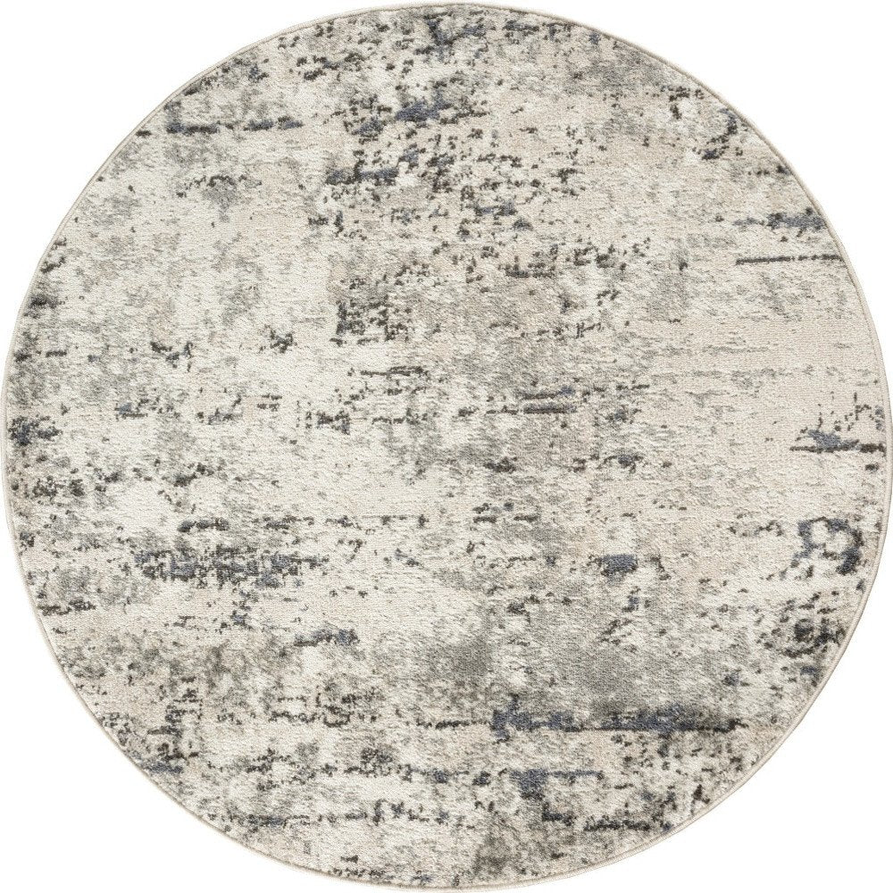 8' Gray Floral Power Loom Round Rug